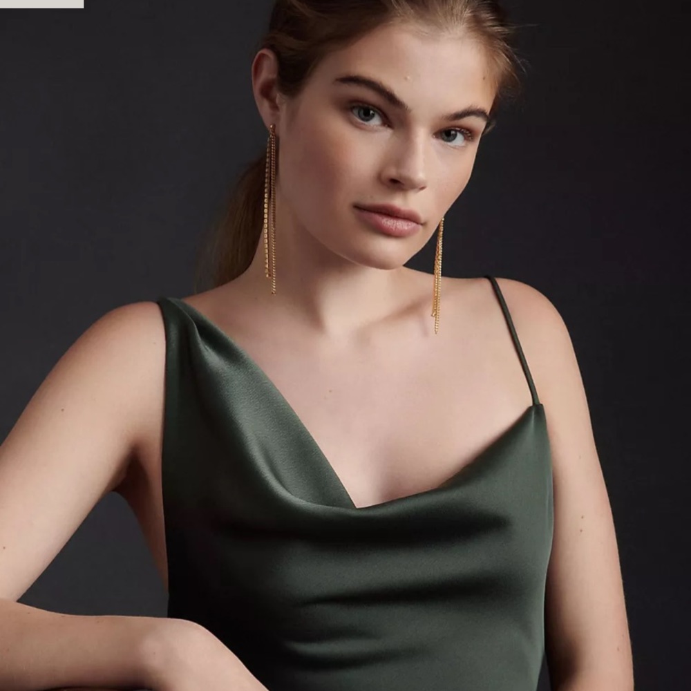 BHLDN August Satin Charmeuse Midi Dress - “Forrest” green